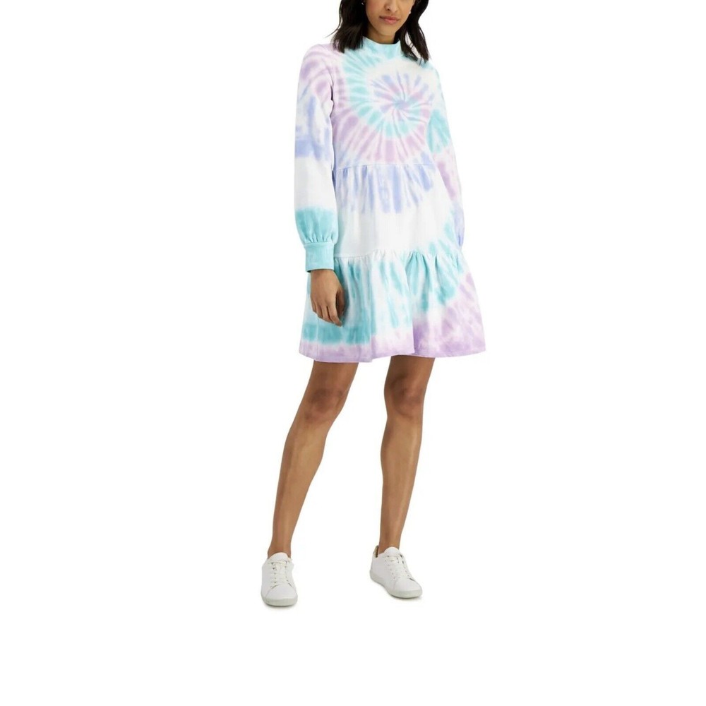 MSRP $54 Style & Co Womens Tie-Dye Sweatshirt Dress Multicolor Size Medium